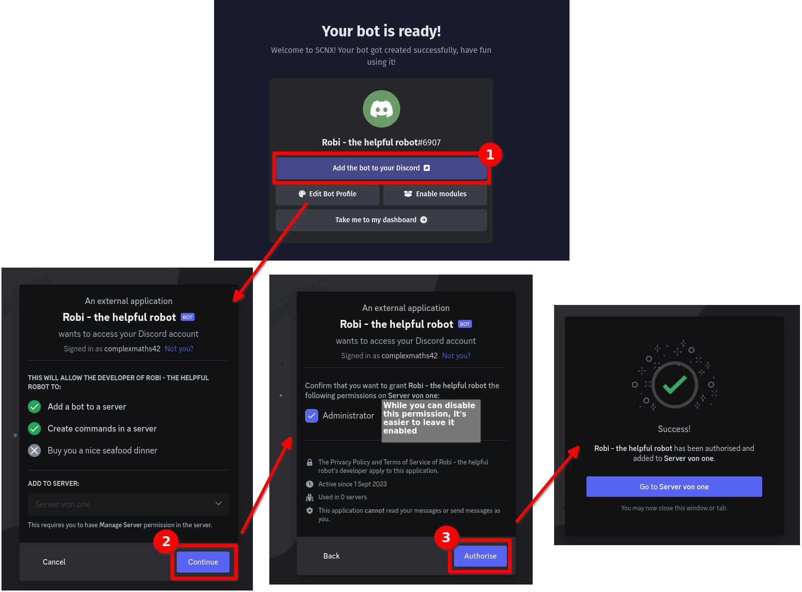 Discords OAuth2-Autorisierungsseite, auf der du deinen Server auswählst und den Bot autorisierst